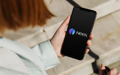 Girl using phone having Neex logo